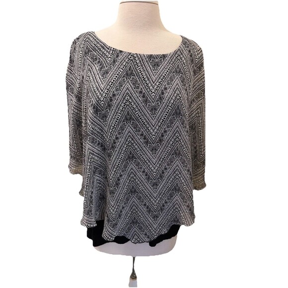 AB Studio Black & White Sleeveless Top With Chiffon Overlay Sz. Med. - Picture 1 of 5